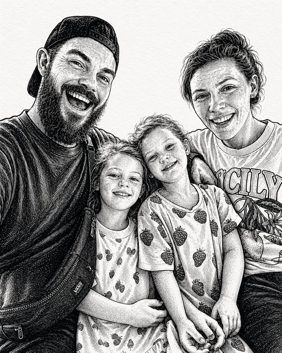 水墨蚀刻风格全家福