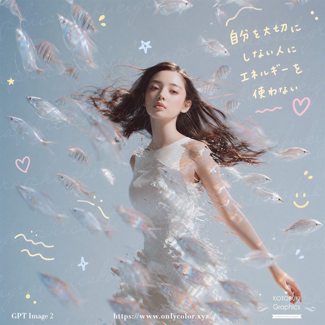 梦幻水下女子与半透明鱼群