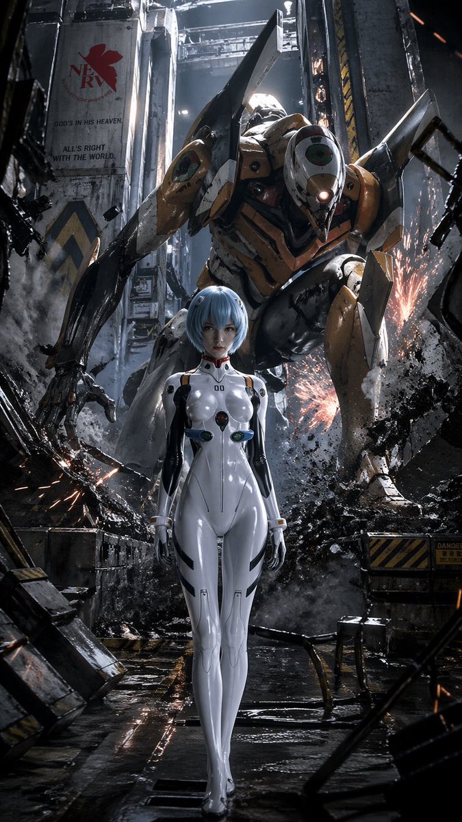 《新世纪福音战士》风格机甲机库海报