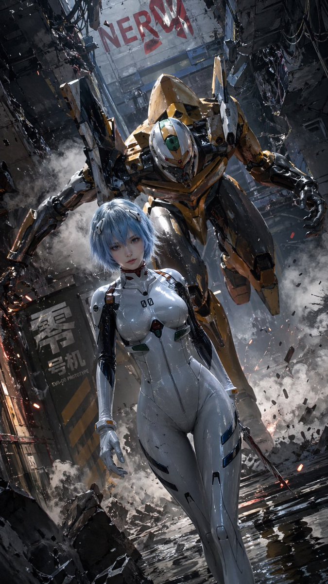 《新世纪福音战士》风格机甲机库海报