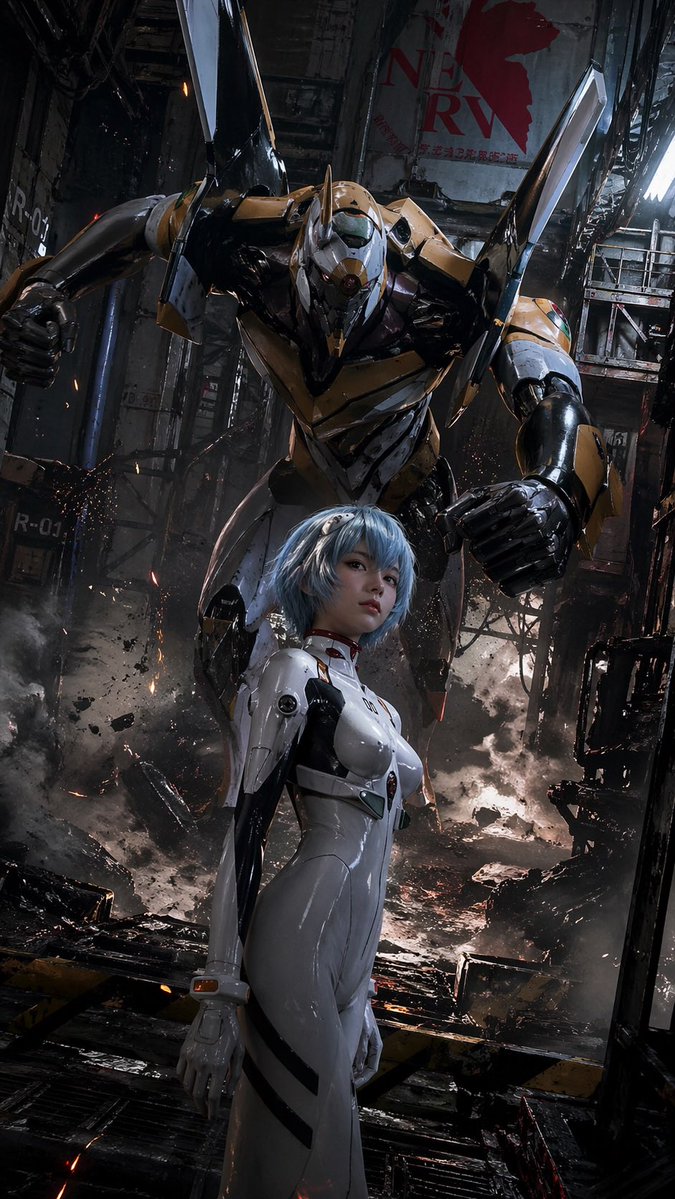 《新世纪福音战士》风格机甲机库海报