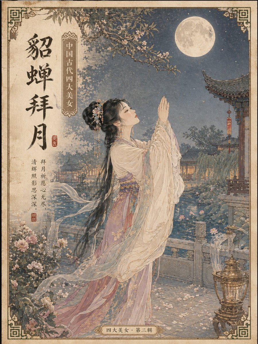 中国古代四大美女明信片提示词