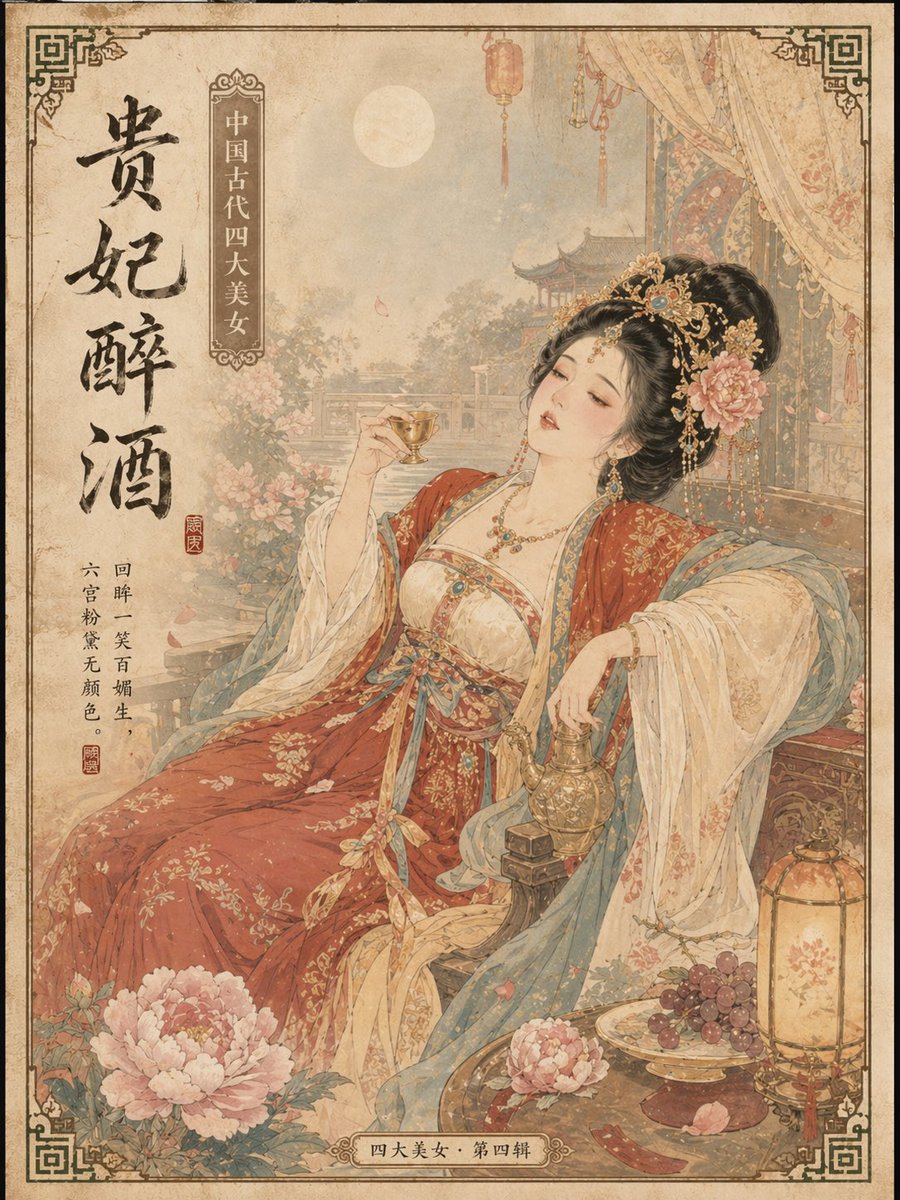 中国古代四大美女明信片提示词
