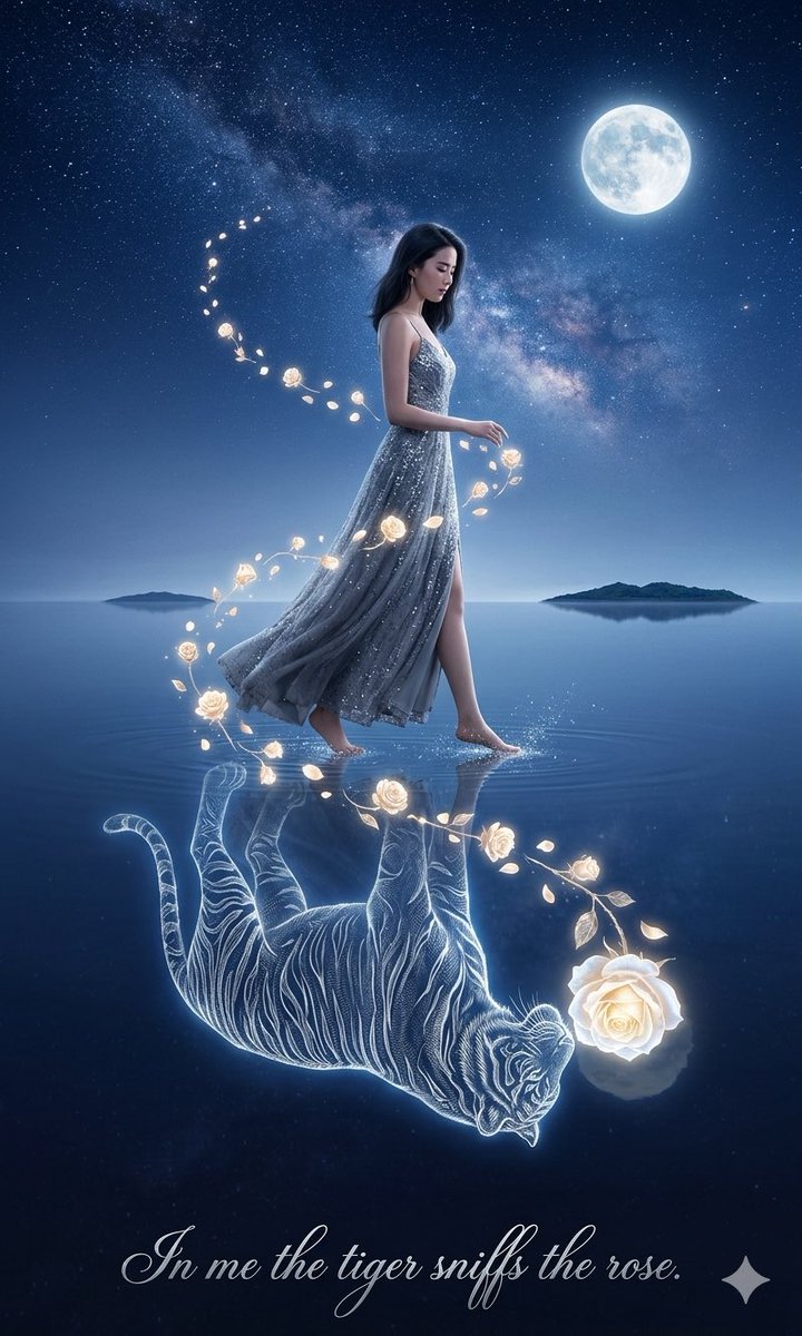 月光下的虎与玫瑰奇幻海报