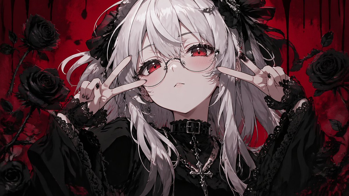 哥特风动漫少女与黑玫瑰