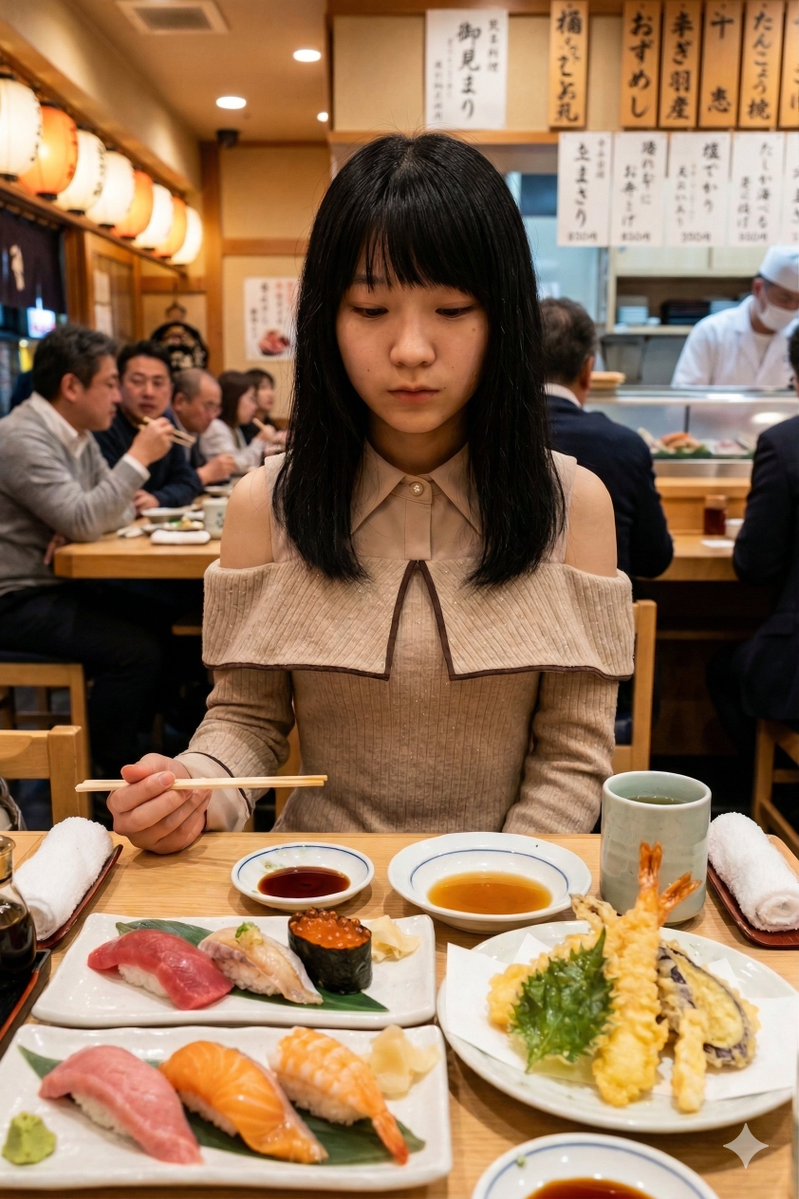 写实风格寿司吧台晚餐人像