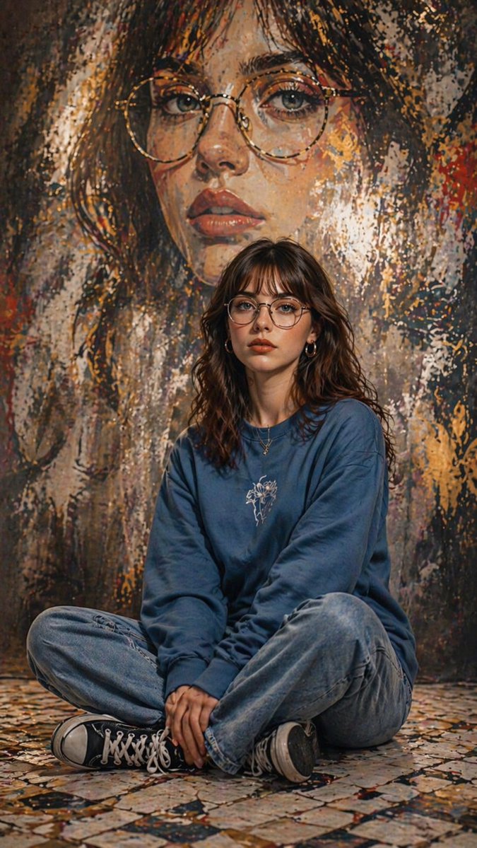 带有壁画背景的艺术肖像