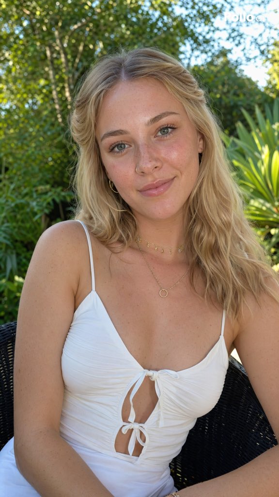 身着白色夏日连衣裙的花园肖像