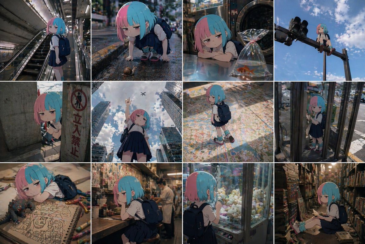 现实世界网格中的动漫角色