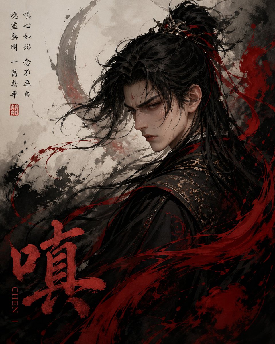 中国水墨风“嗔”字角色海报