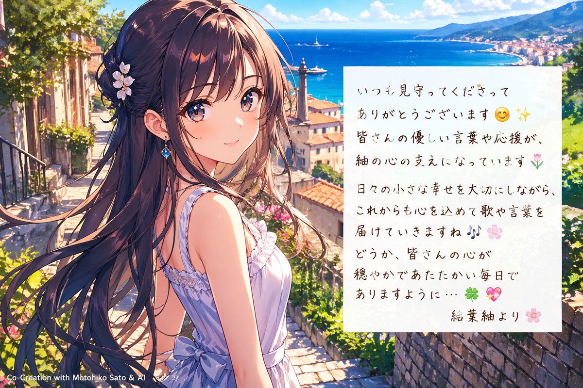 海边的动漫少女与信件