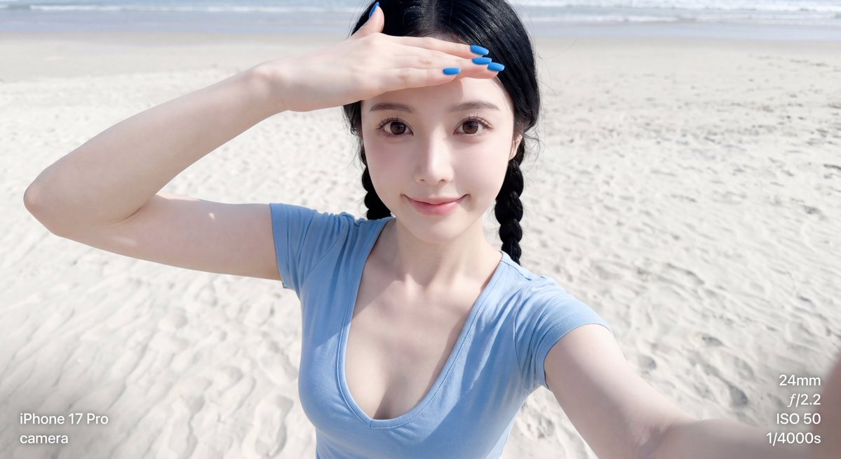 柔和色调海滩自拍肖像