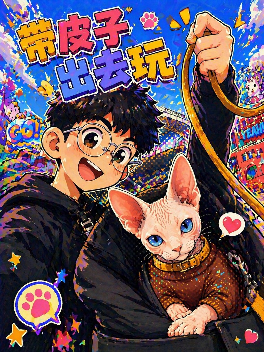 动漫波普风斯芬克斯猫出行海报