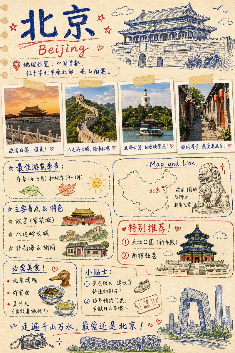 复古北京旅行剪贴簿海报
