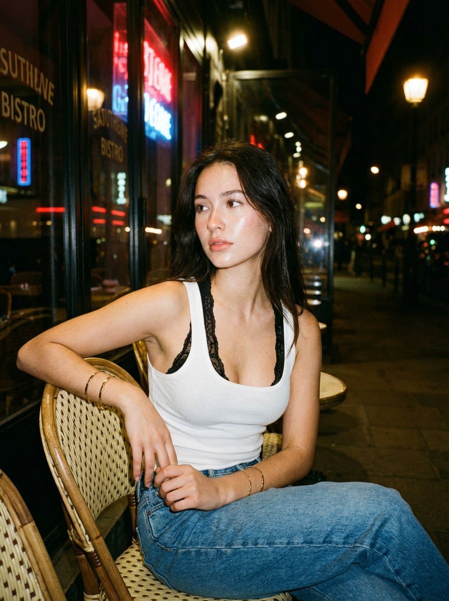 餐厅外夜间闪光灯人像