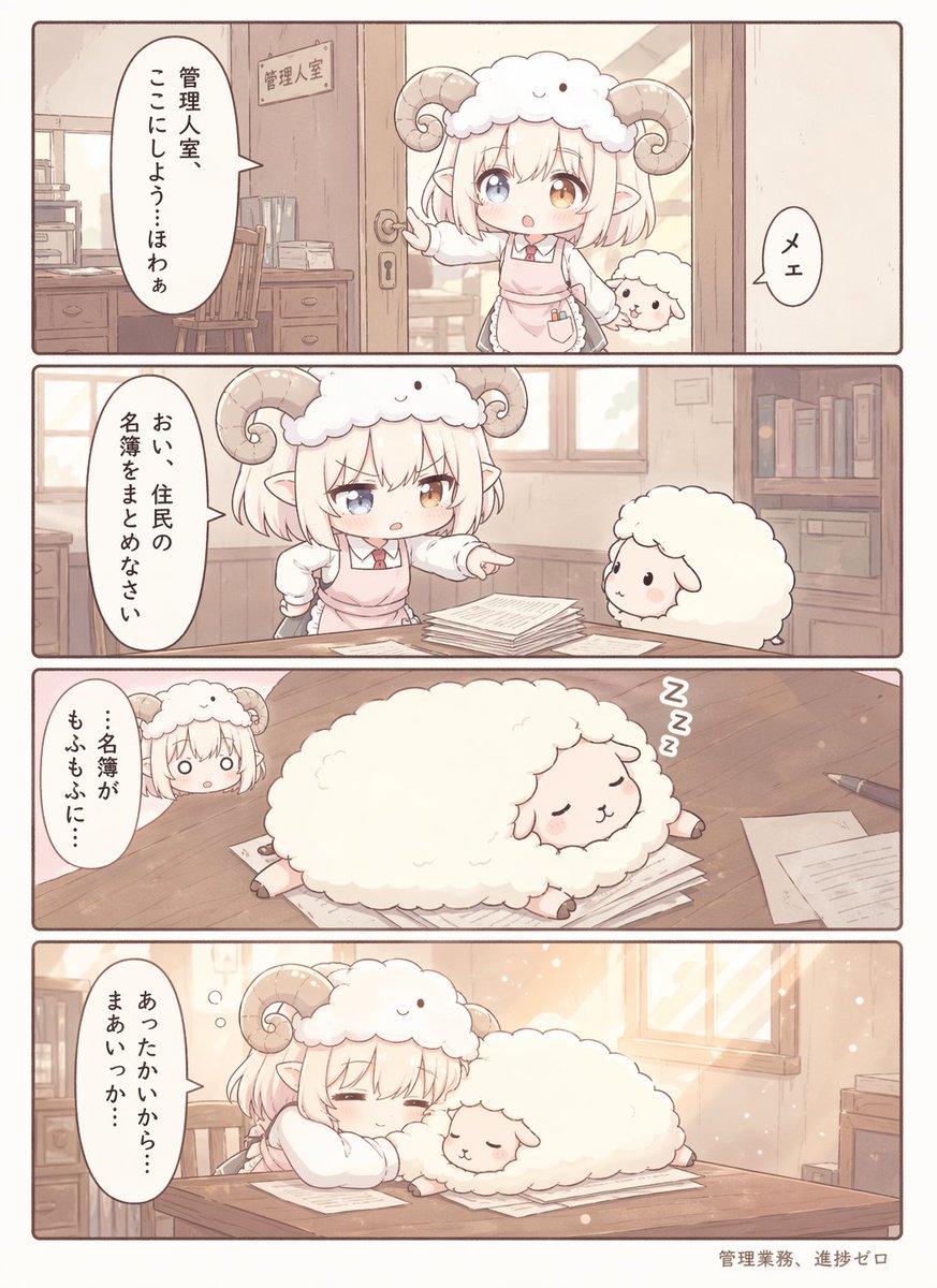 可爱的羊角少女办公室漫画页