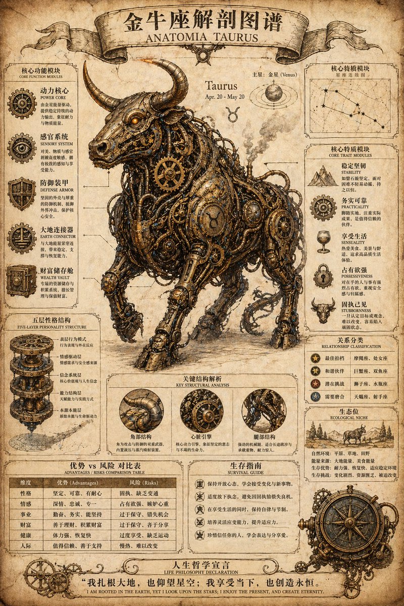 蒸汽朋克风格黄道十二宫解剖海报