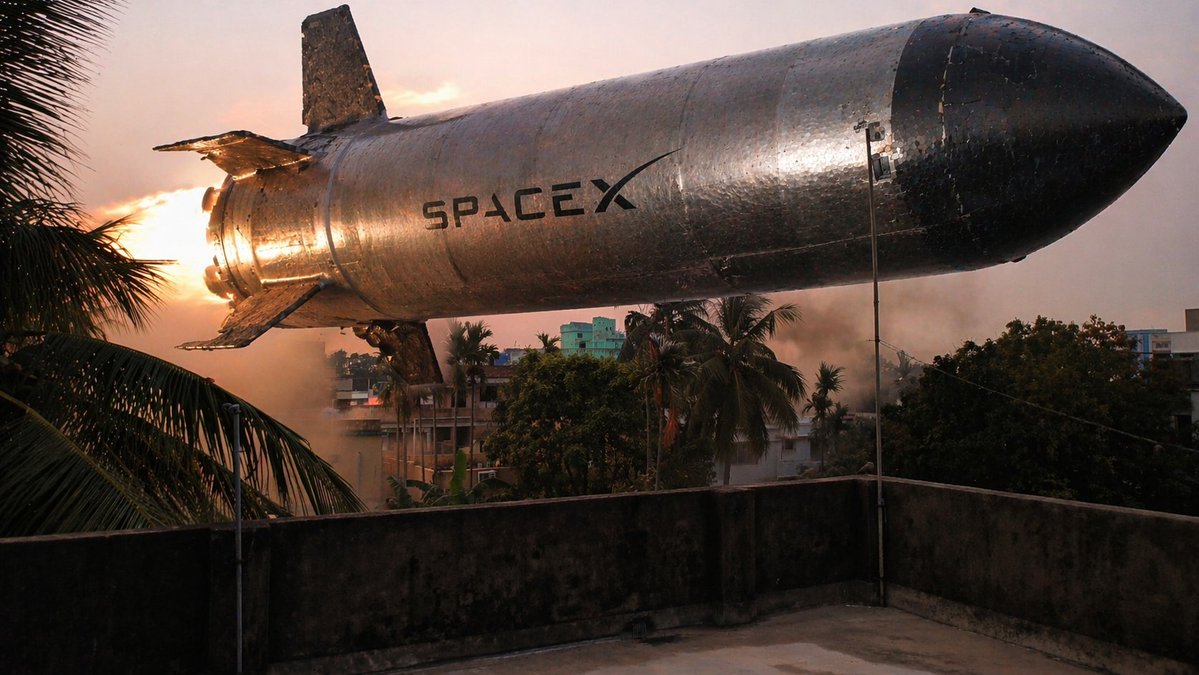 低空悬停在社区上空的航天器