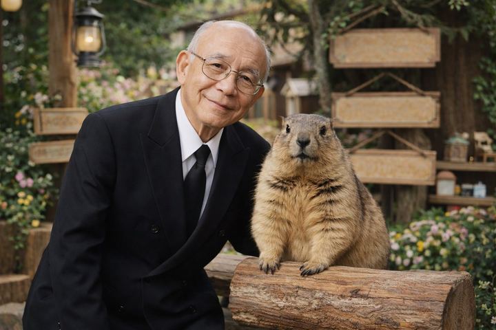 老人与土拨鼠肖像