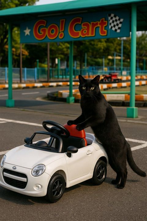 卡丁车赛道上的猫与玩具车