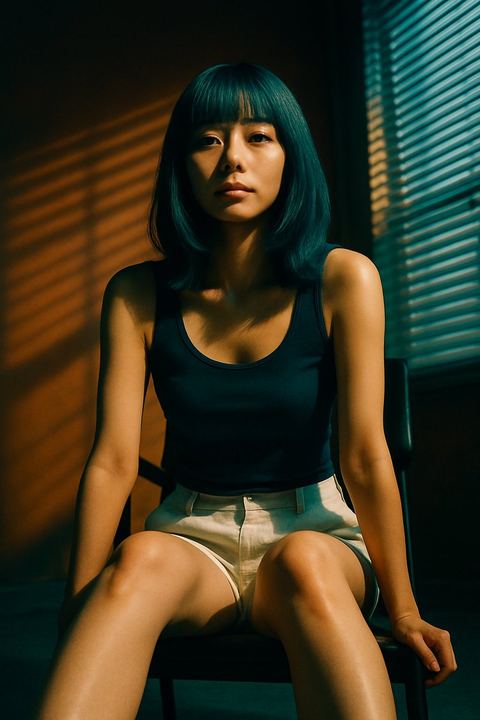 百叶窗光影下的电影感肖像