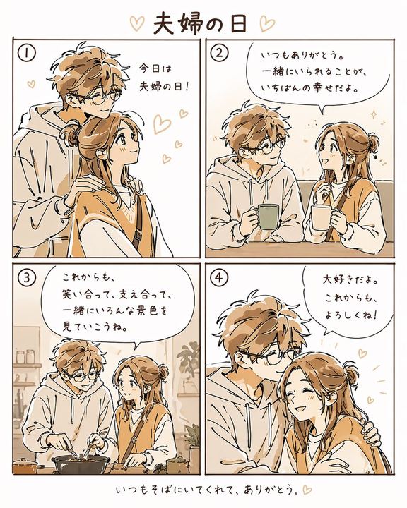 温馨四格夫妻漫画