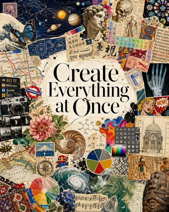 视觉多语种杂志拼贴画