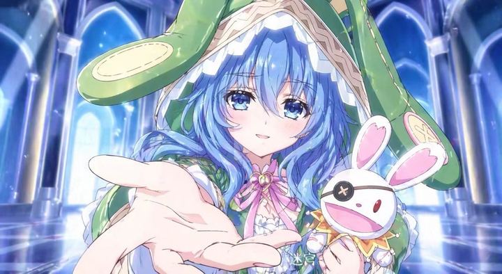 蓝发兔耳帽动漫少女
