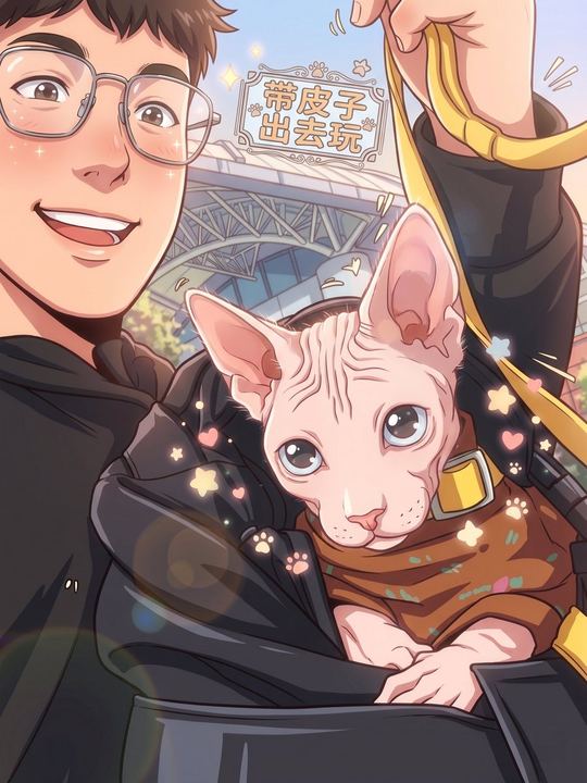 与斯芬克斯猫的动漫自拍