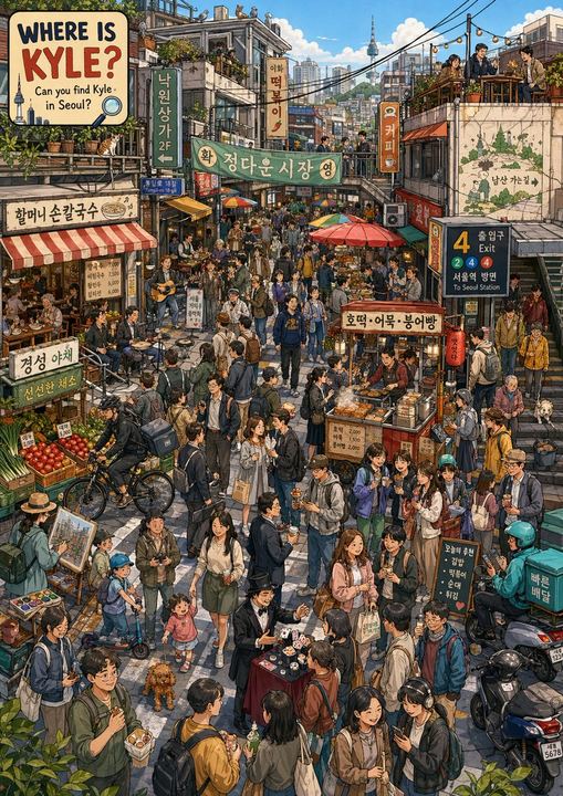 在首尔市场寻找 Kyle