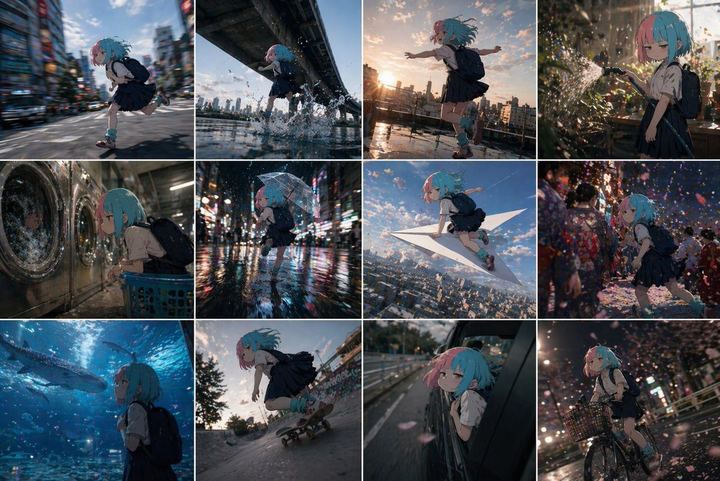 现实世界网格中的动漫角色