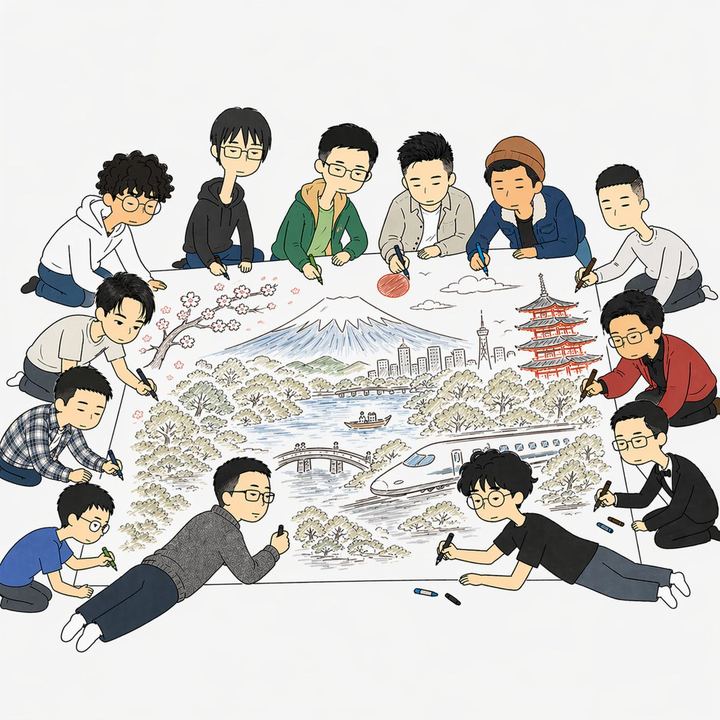 团队绘制日本主题插画