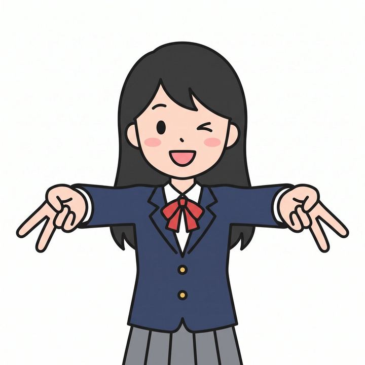 可爱的眨眼女学生比耶手势