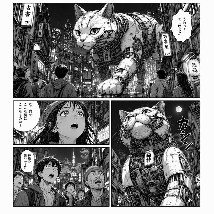 赛博朋克漫画风：巨型机械猫
