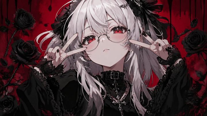 哥特风动漫少女与黑玫瑰