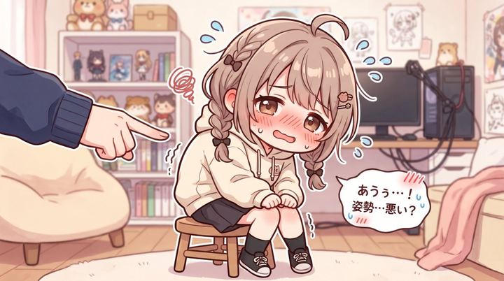 坐在小凳子上害羞的动漫少女