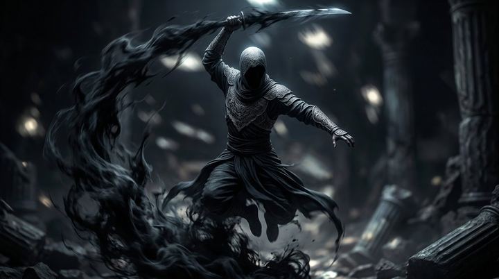 废墟神殿中的暗影刺客