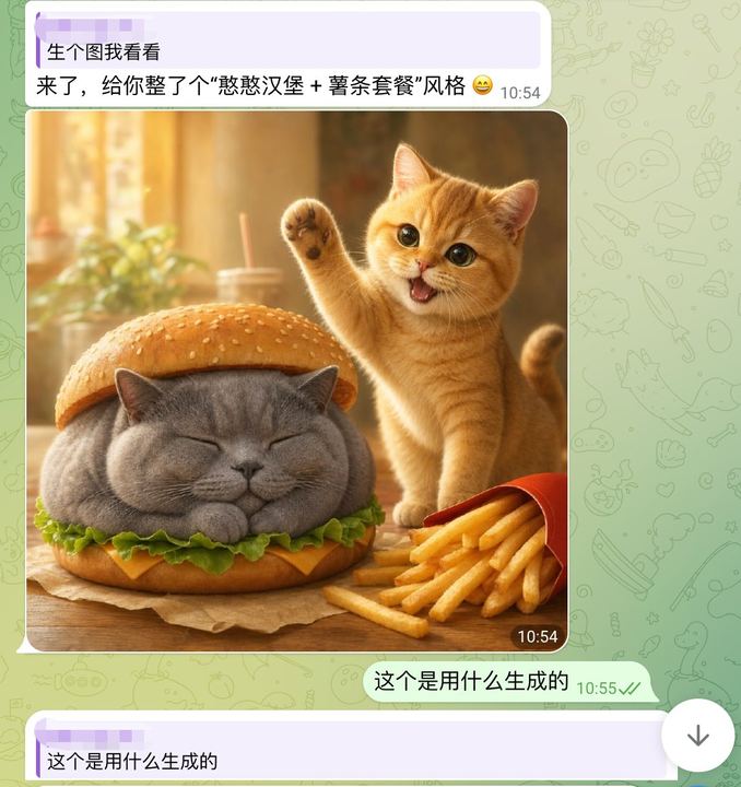 可爱猫咪汉堡聊天截图