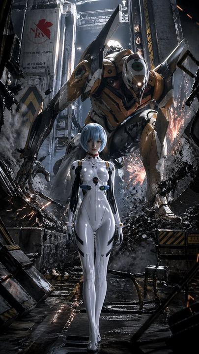 《新世纪福音战士》风格机甲机库海报